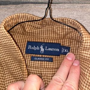 Ralph Lauren size XL beige houndstooth flannel button down shirt Polo